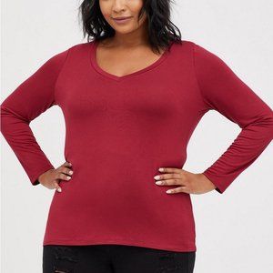 Torrid Red Perfect Super Soft V-Neck Long Sleeve Tee 3X (22/24) Plus Size